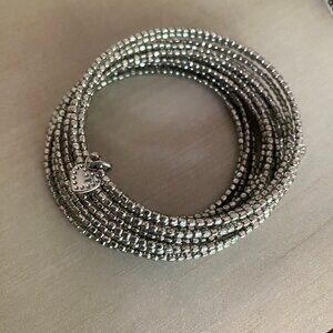 Stella & Dot Bardot Silver tone memory wire wrap bracelet beaded slinky heart